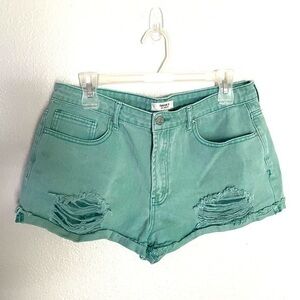 FOREVER 21 distressed high waist green shorts 30